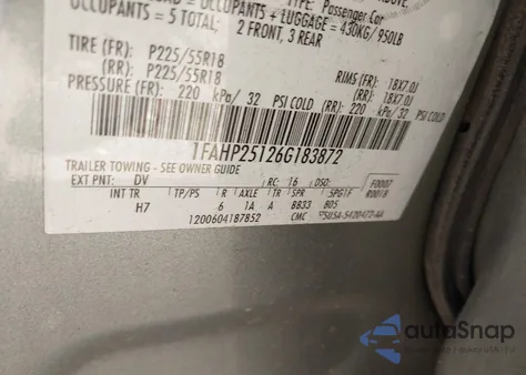 2006 Ford Five Hundred Limited из США, поврежденный, VIN 1FAHP25126G183872